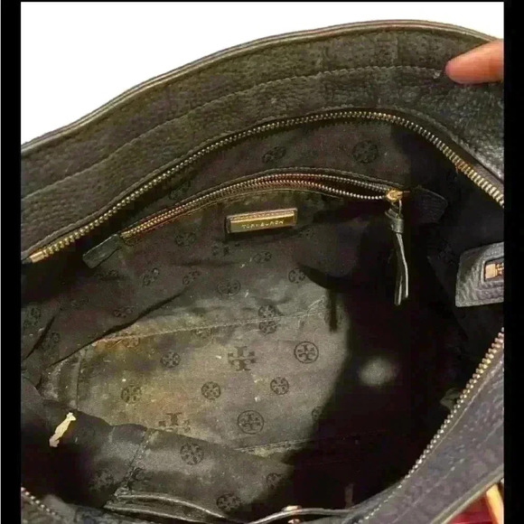 Authentic Tory Burch Tassel Handbag Navy Blue Pebble Leather - Picture 5 of 5